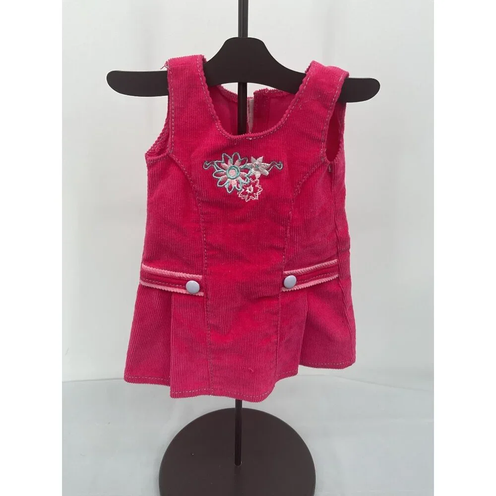 Pink Corduroy Doll Dress With Floral Embroidery & Button Accents By Battat